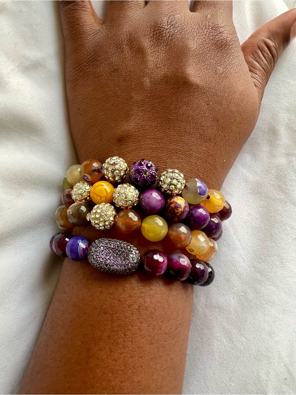 Handmade Glass & Crystal Beaded Bracelet Set ✨ Boho Chic Stack | Accent Beads